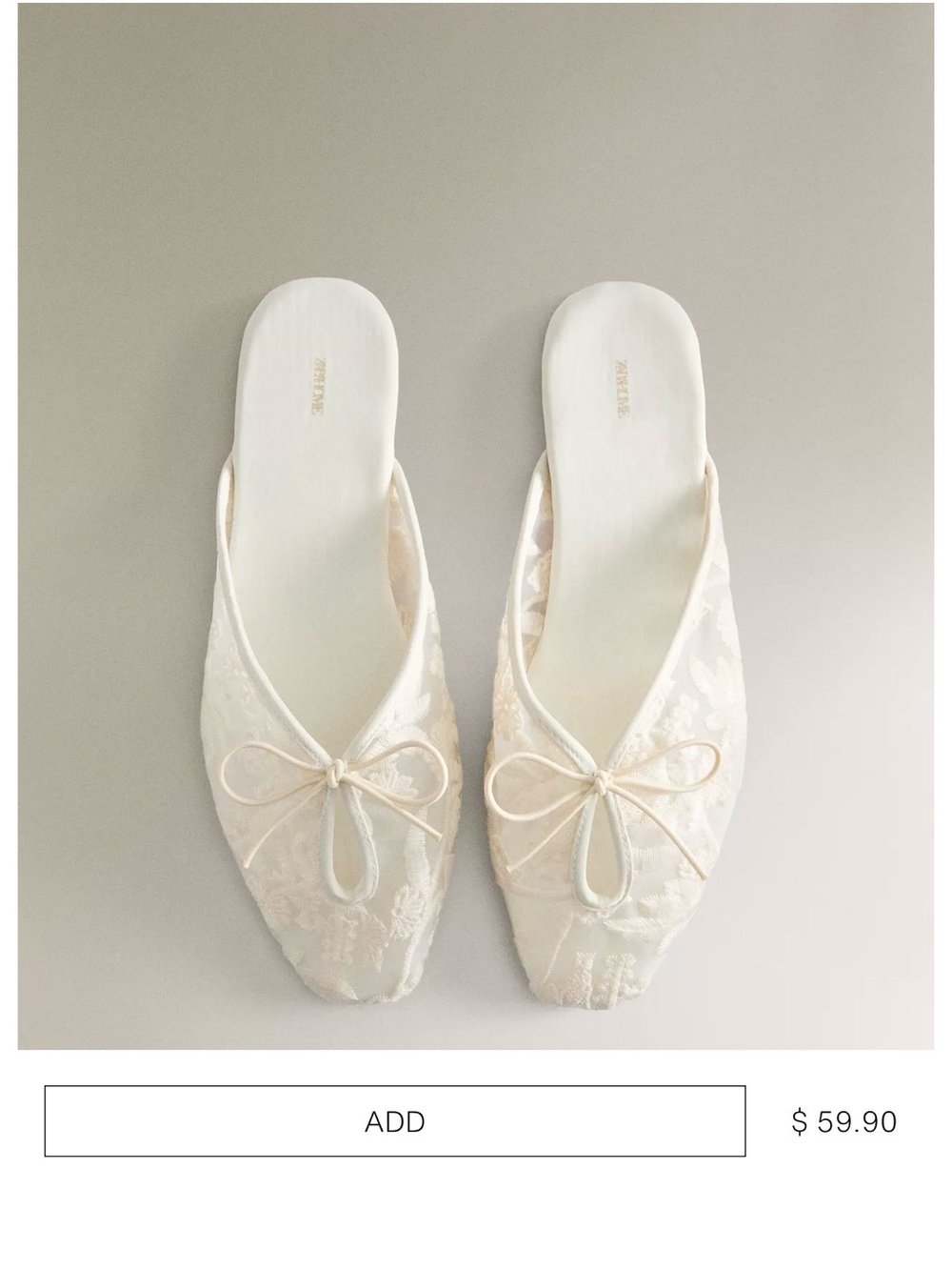 Lace Bow Slip-On Flats in Ivory